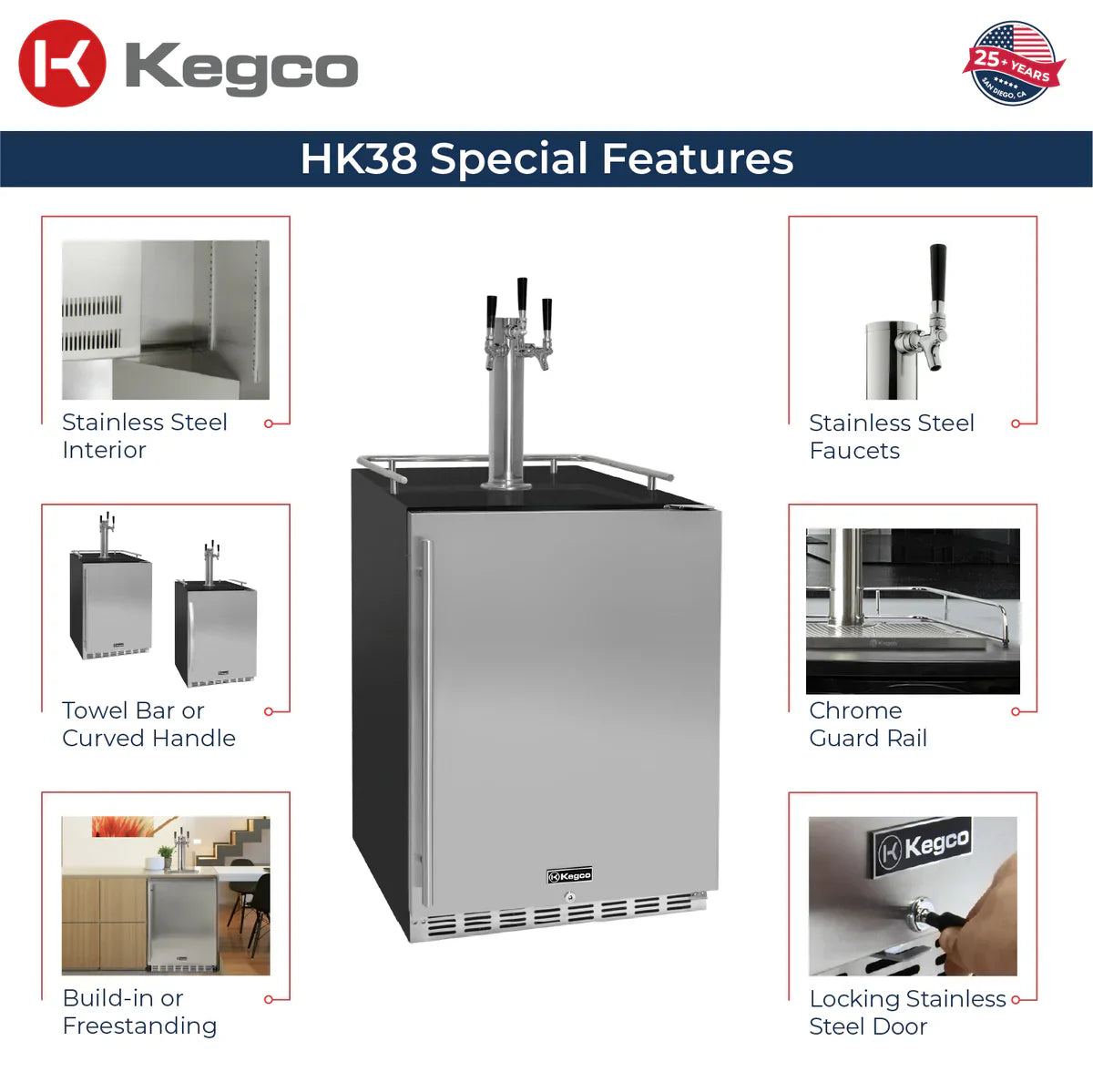 Kegco 24" Triple Faucet Built-in Kegerator - Indoor