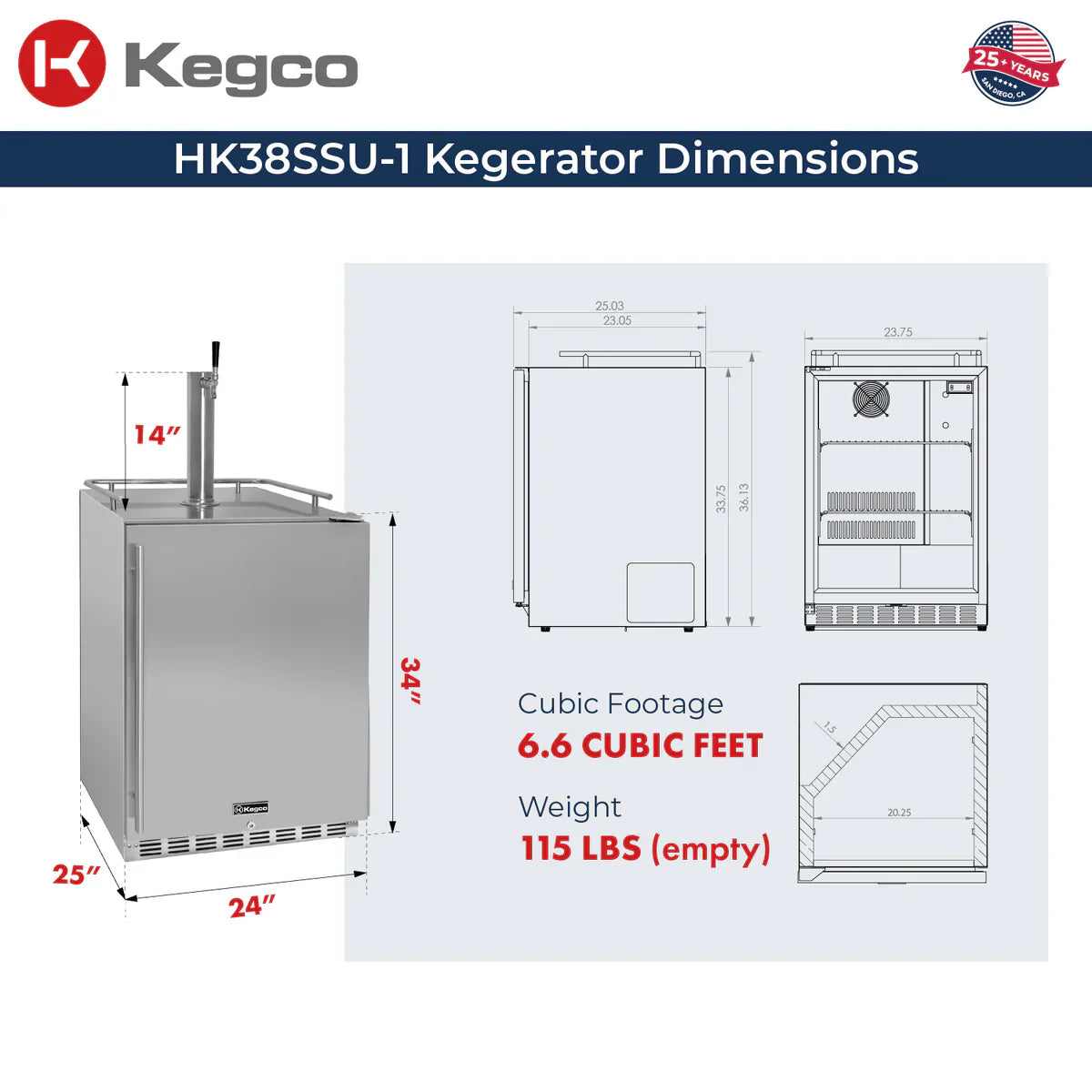 Kegco 24" Single Faucet Built-In Kegerator - Outdoor