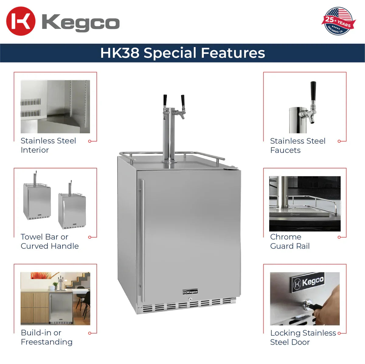 Kegco 24" Dual Faucet Built-in Kegerator - Outdoor