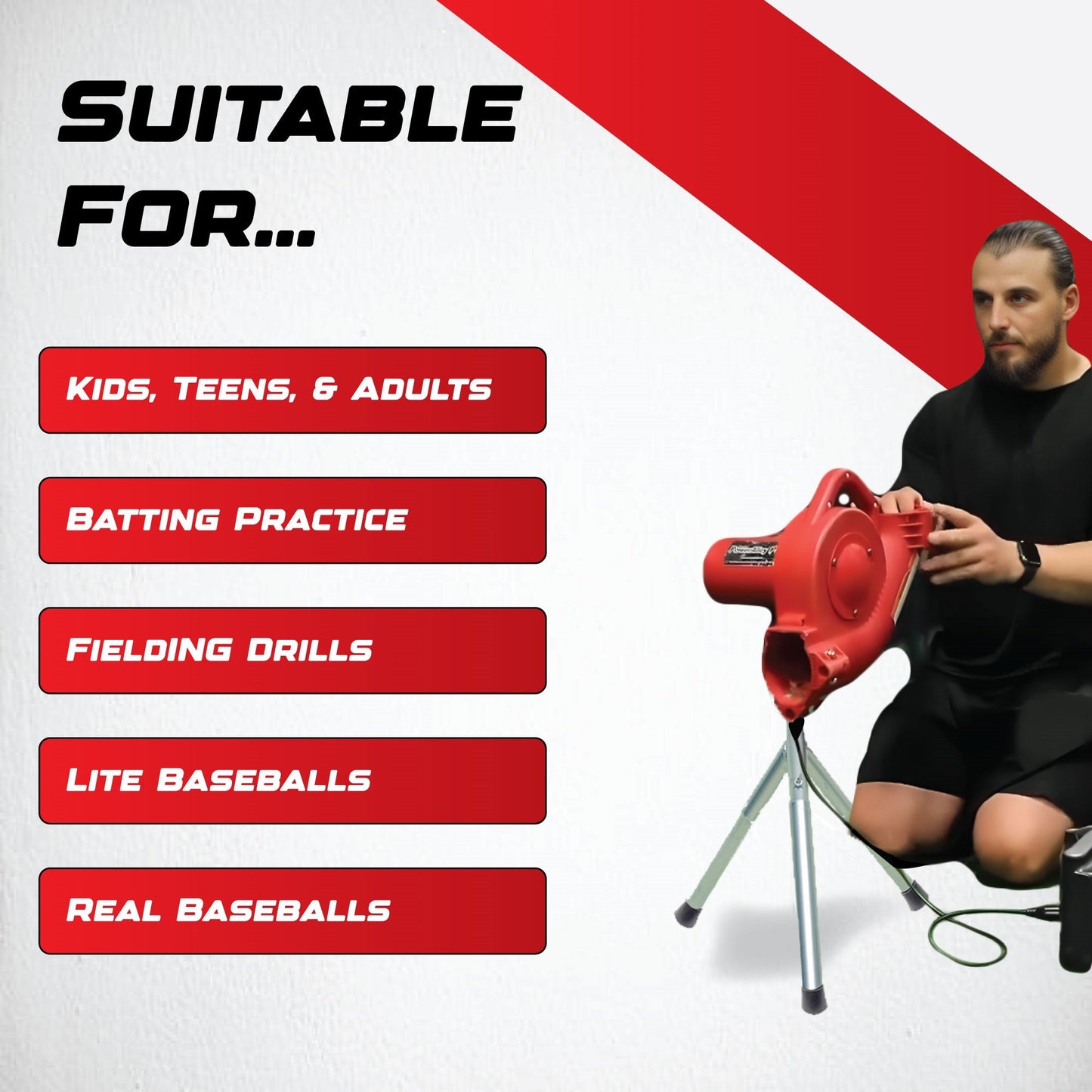 Heater Jr. Pitching Machine w/ Feeder & Xtender 24' Batting Cage