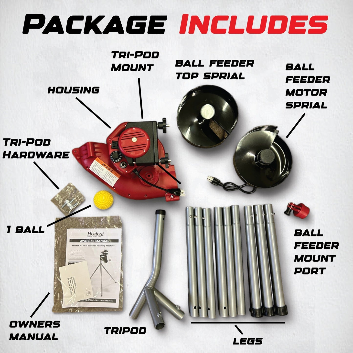 Heater Jr. Pitching Machine w/ Feeder & Xtender 24' Batting Cage