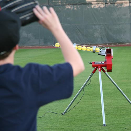 Heater Real Baseball Pitching Machine w/ Feeder & Xtender 24' Batting Cage