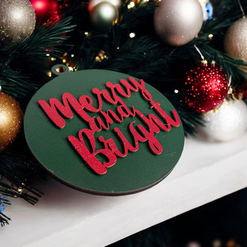 Imperfect Merry Bright 3D Handcrafted Wooden Christmas Ornament Set Limited Edition Tree Hanging Decor