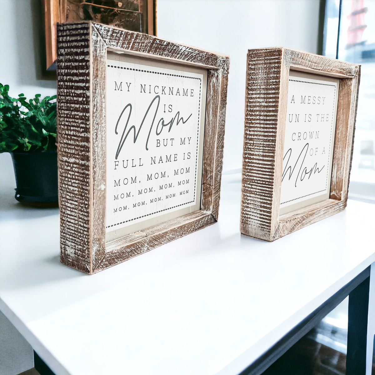 Mom Bun Double Sided 7 Inch Sign 7x7x1.5 Wooden Mom Anthem Home Decor Gift For Mothers