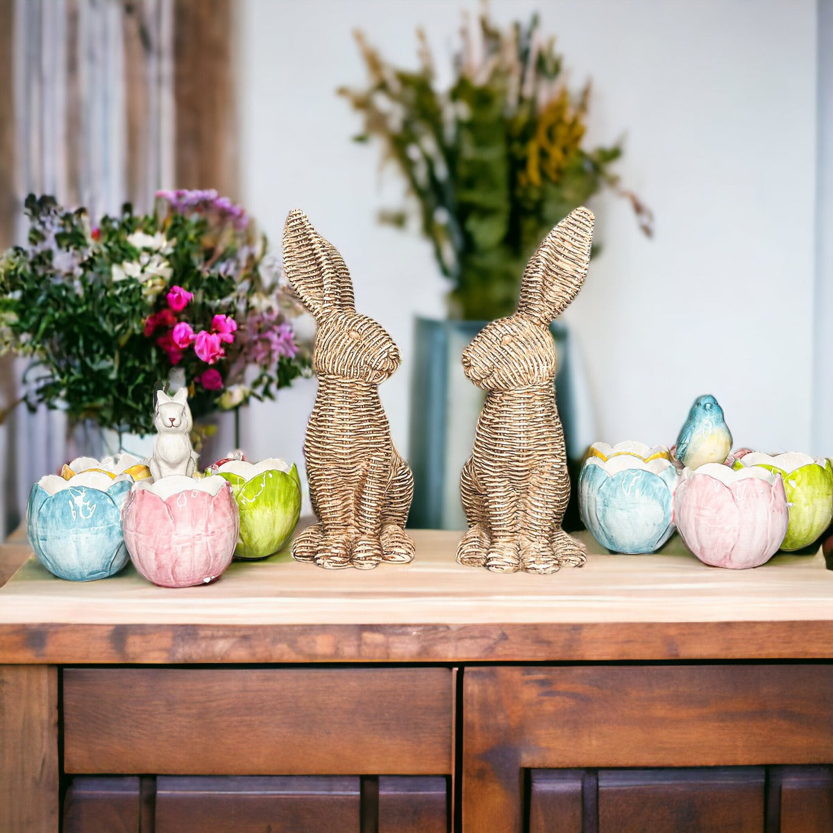 Pastel Easter Tidbit Dish Dolomite Bunny Or Bird 7in Spring Table Decor