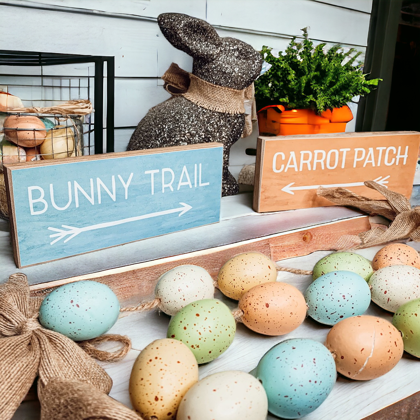Limited Bunny Trail Carrot Patch Wooden Easter Signs Pastel Spring Decor