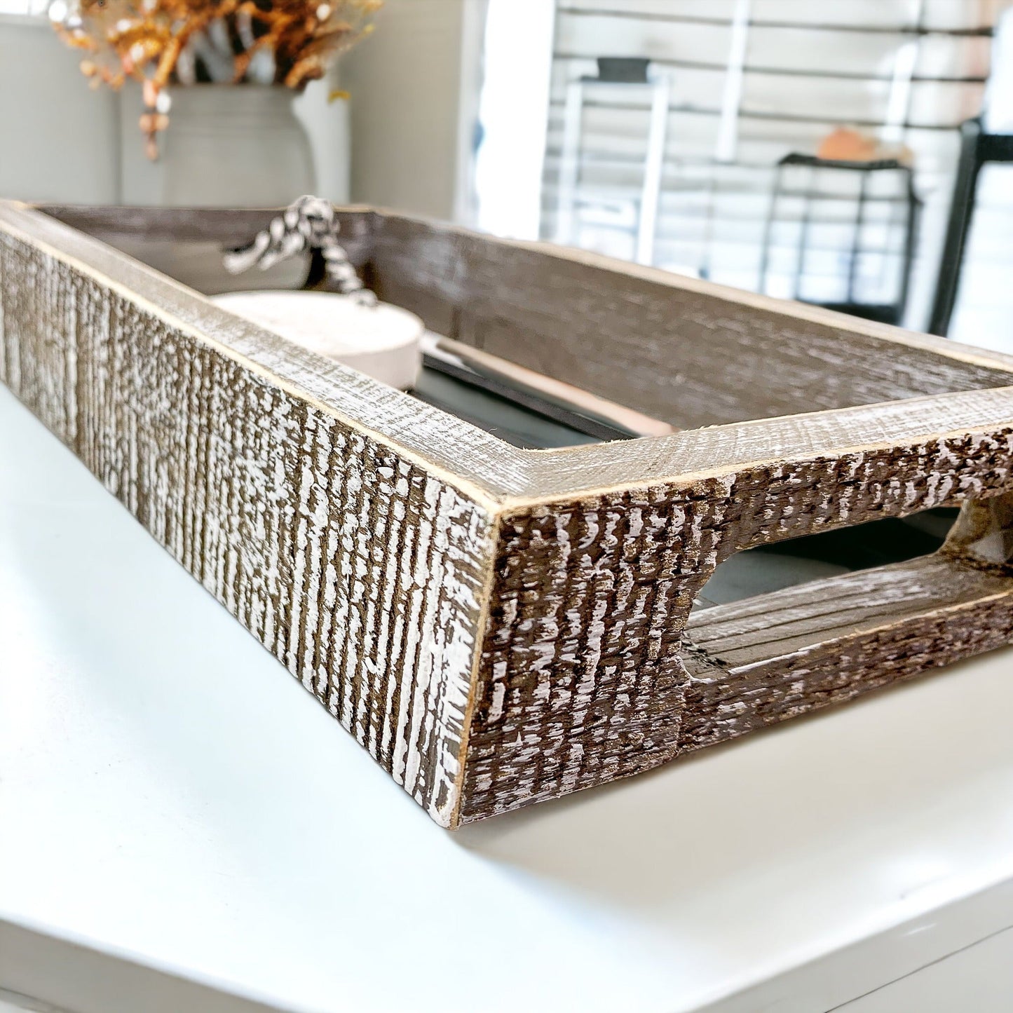 Farmhouse Modern Wooden Tray Black White Striped Decorative Serving Tray 10 x 6 x 1.5 Inch