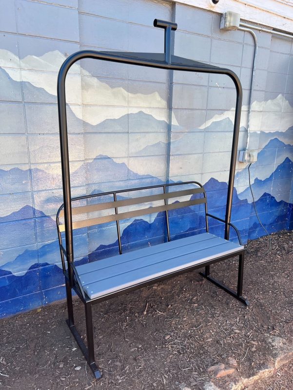 Colorado Ski Furniture Black Powder Coated 3-person Replica Ski Chairlift Bench w/ Wooden Seat