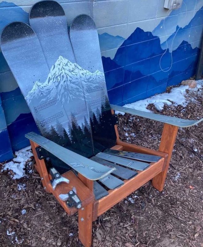 Colorado Ski Furniture Grey, Black, Silver Mountain Mural Snowboard Chair