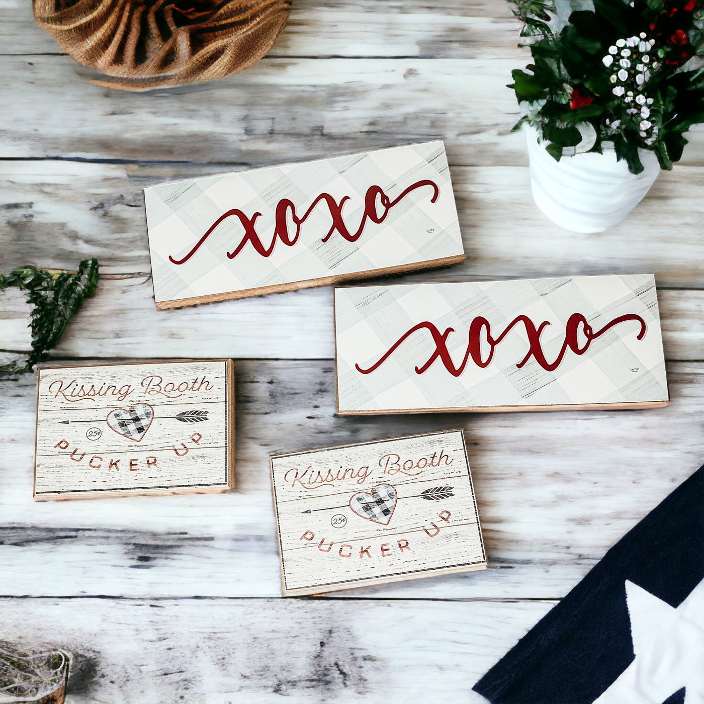 Handmade Thick Wood XOXO Sign Tabletop Shelf Mantel Valentines Decor Red Accent Rustic Home