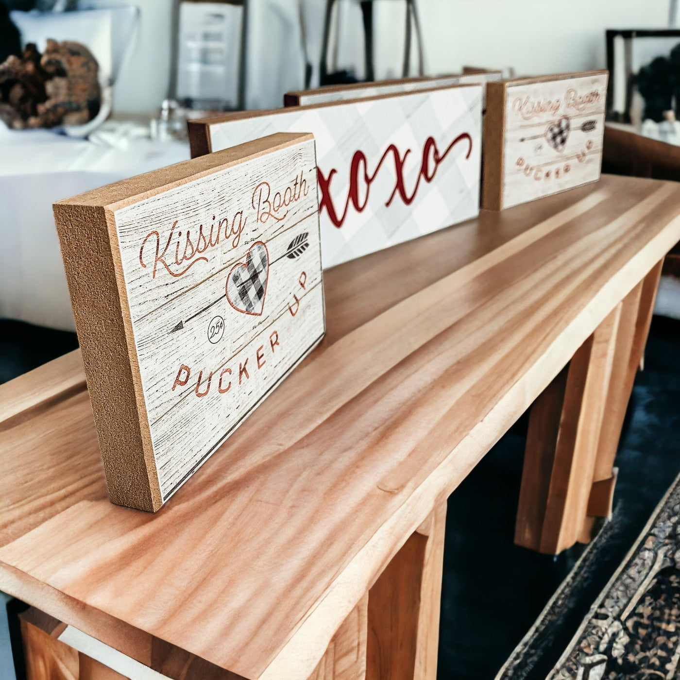 Kissing Booth Handmade Thick Wood Sign 6x4x1 Inch Valentine Tiered Tray Mantel Shelf Decor