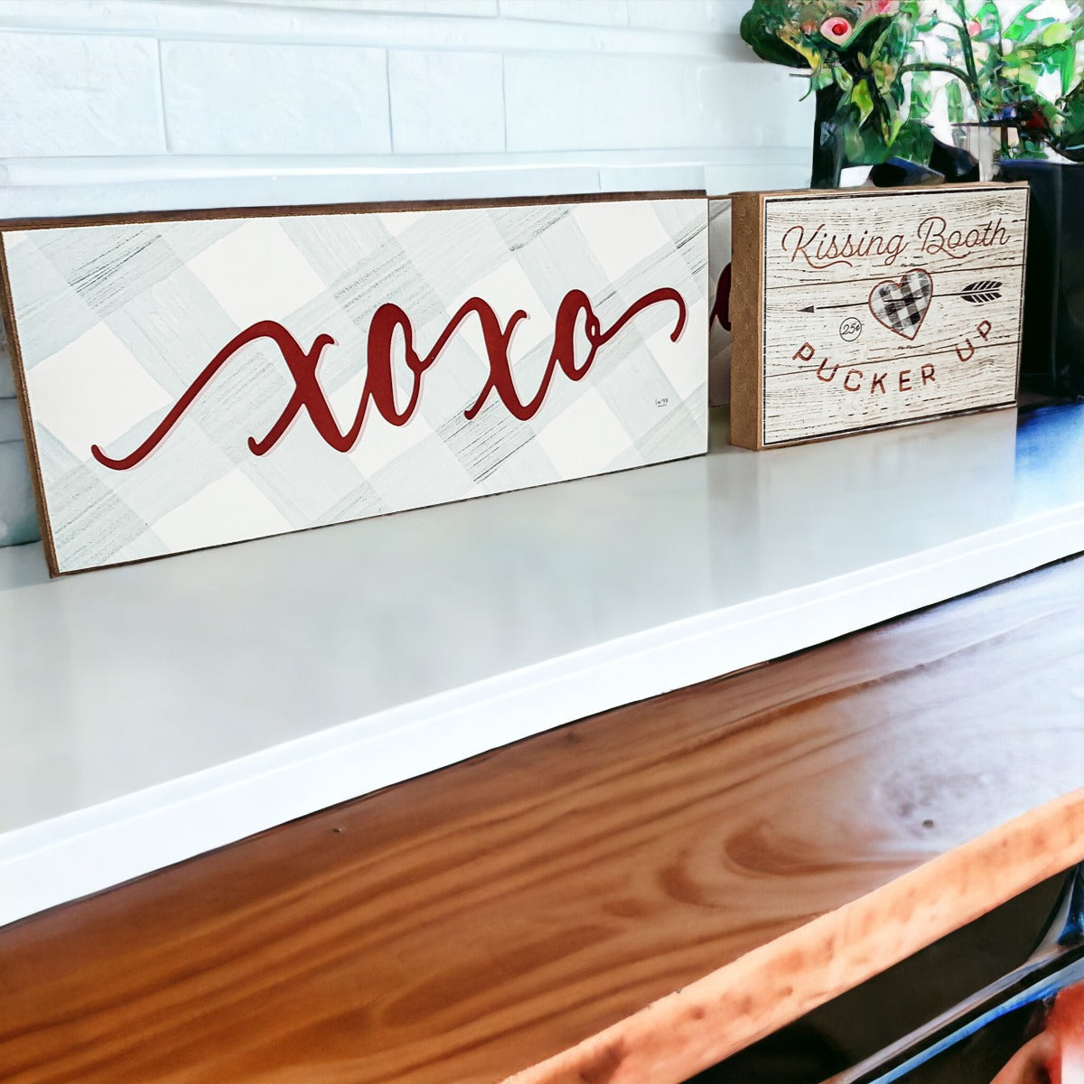 Handmade Thick Wood XOXO Sign Tabletop Shelf Mantel Valentines Decor Red Accent Rustic Home