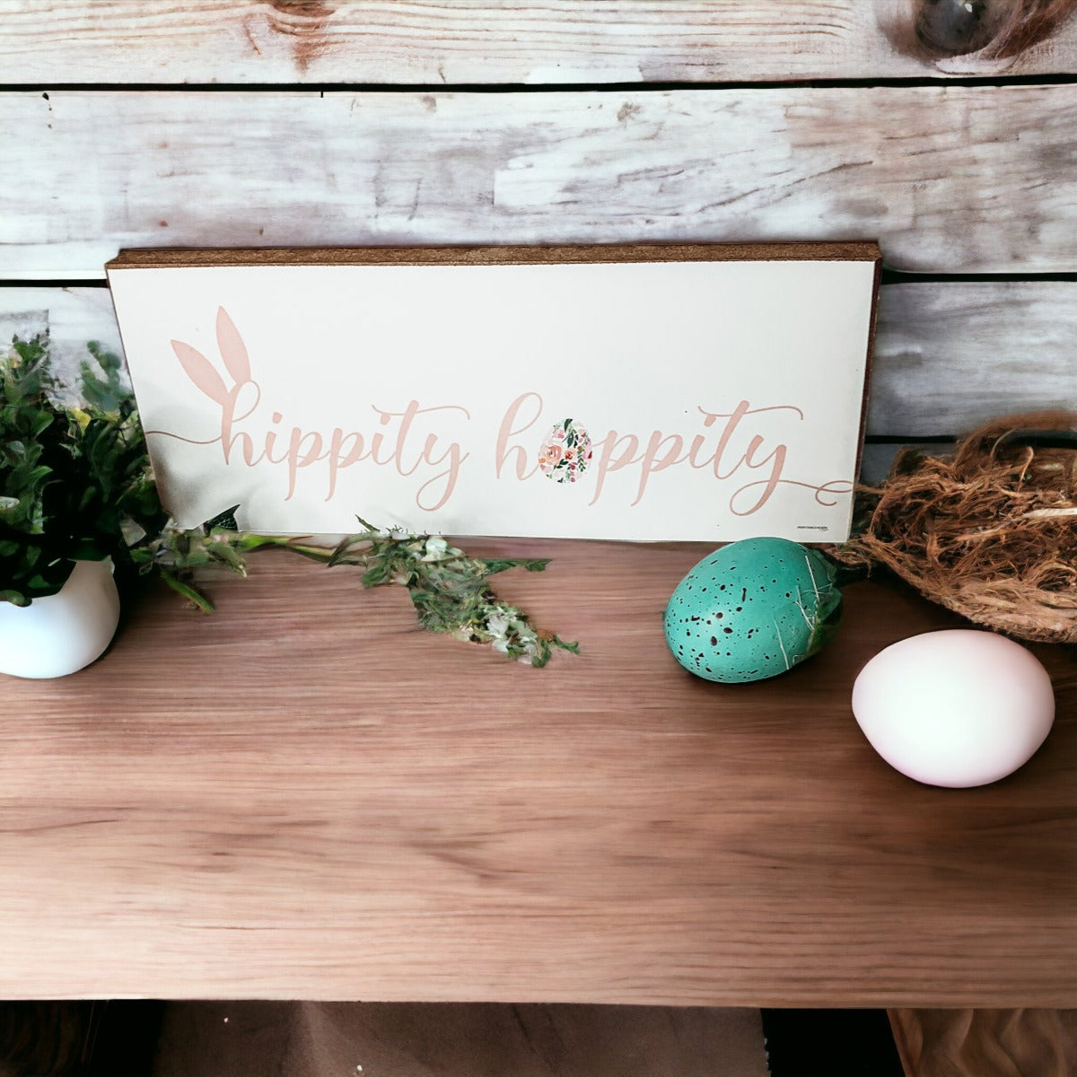 Hippity Hoppity Bunny Easter Home Decor Set Watercolor Bunny Sign Spring Mantel Rustic Farmhouse