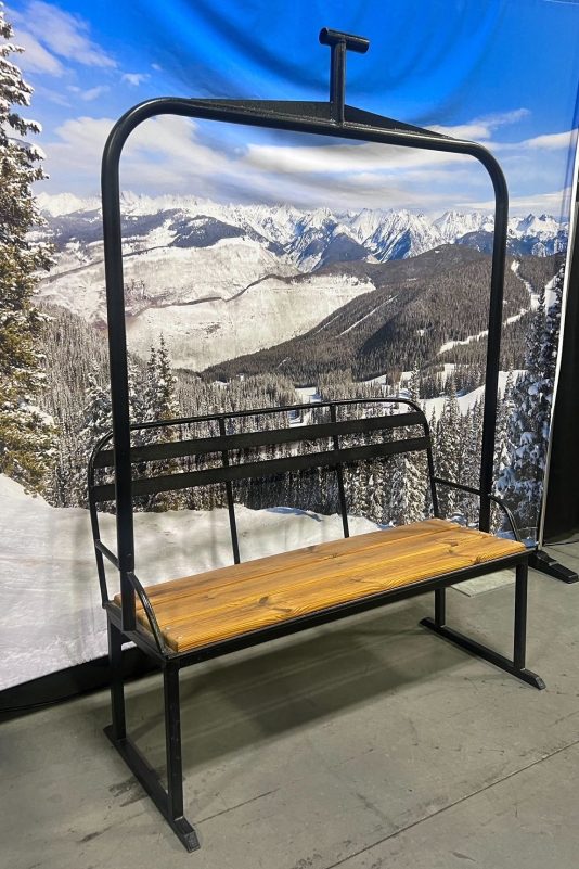 Colorado Ski Furniture Black Powder Coated 3-person Replica Ski Chairlift Bench w/ Wooden Seat