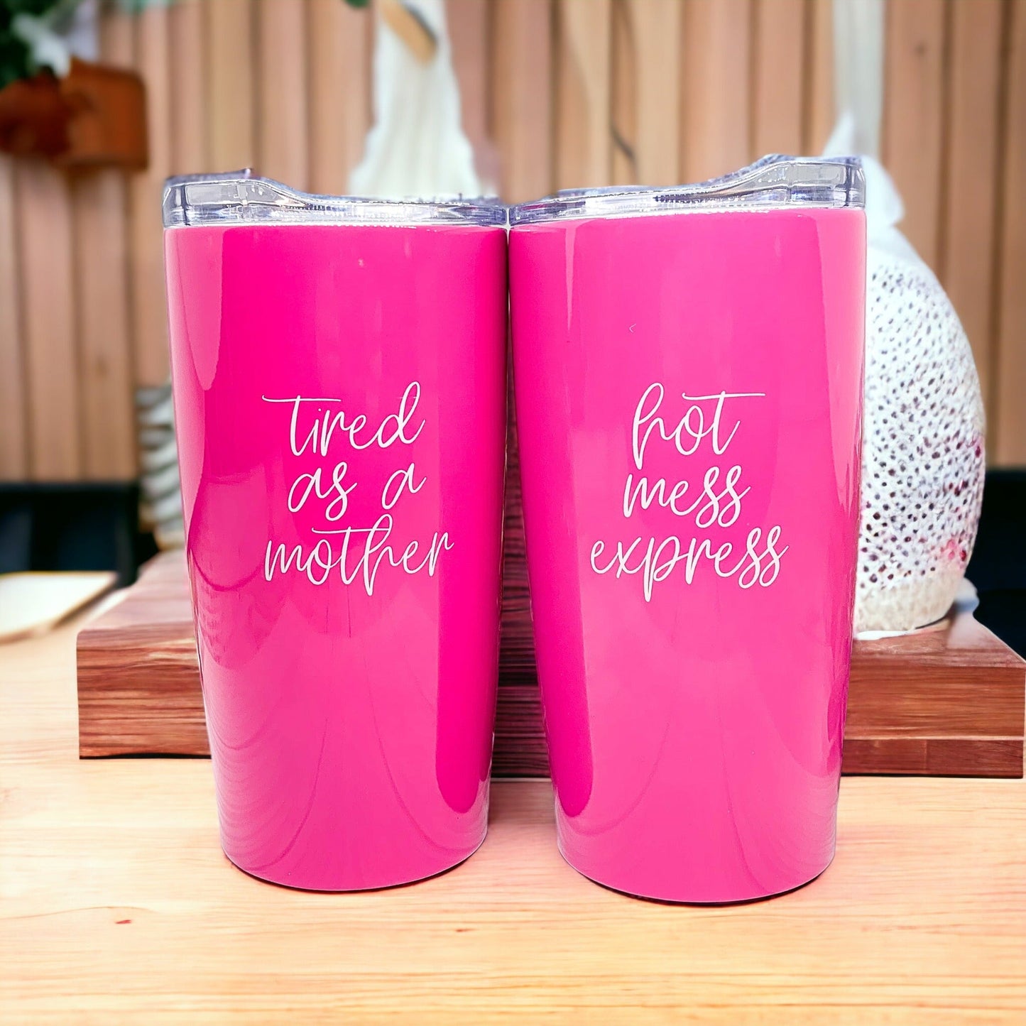Pink Travel Mug 18oz Stainless Steel Tired As A Mother Insulated Coffee Tumbler Gift For Mom