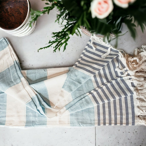 Mediterranean Cotton Bath Towel 180GSM Lightweight Gray Blue Summer