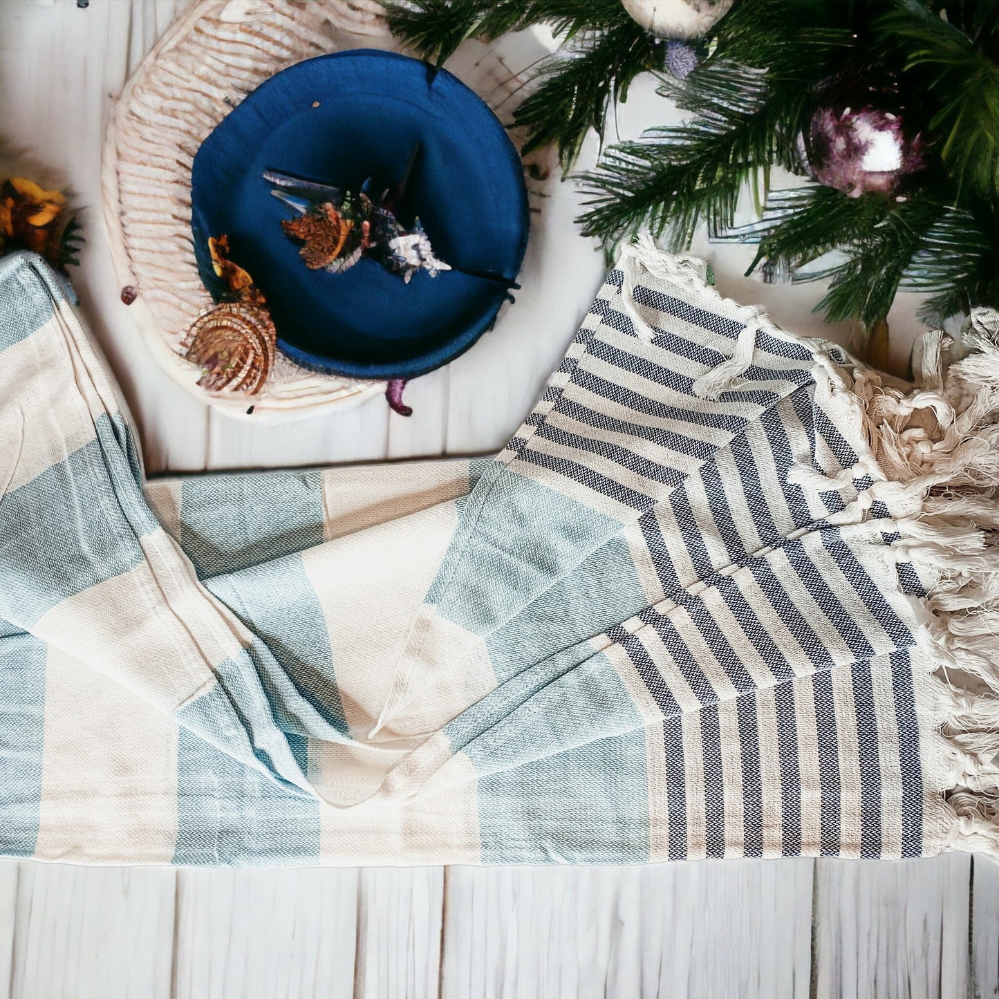 Mediterranean Cotton Bath Towel 180GSM Lightweight Gray Blue Summer