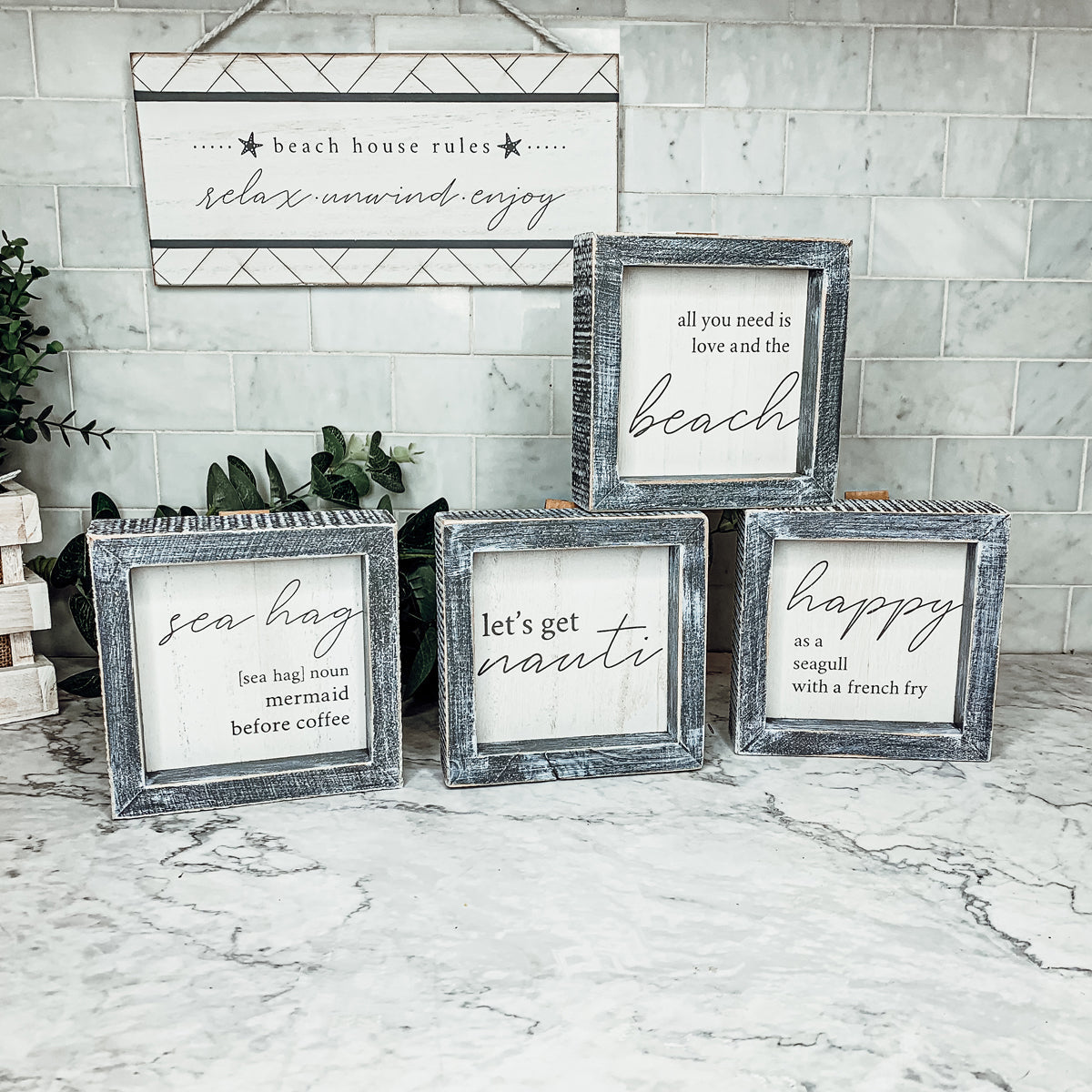Happy As A Seagull Wooden Sign 5x5 Distressed Gray Frame Beach Decor Funny Coastal Gift