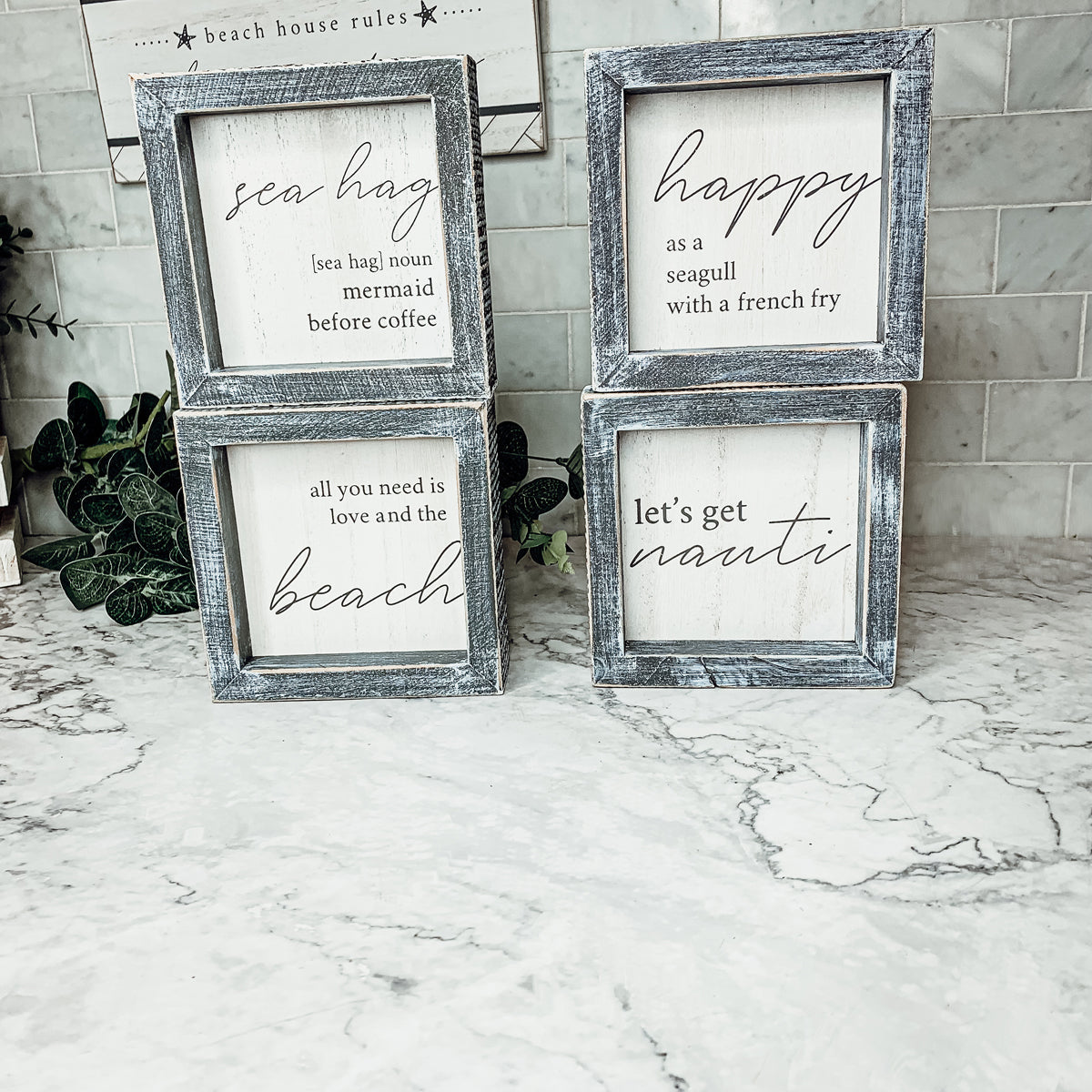 Happy As A Seagull Wooden Sign 5x5 Distressed Gray Frame Beach Decor Funny Coastal Gift