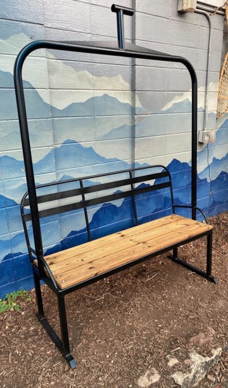 Colorado Ski Furniture Black Powder Coated 3-person Replica Ski Chairlift Bench w/ Wooden Seat