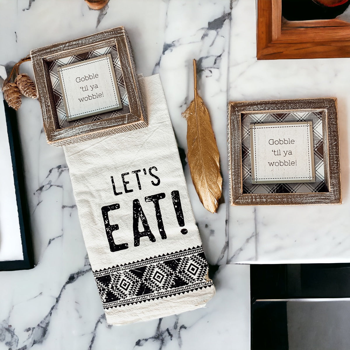 Thanksgiving Gobble Til Ya Wobble Tabletop Sign 5x5x1.5 Holiday Decor Party Cute Gift