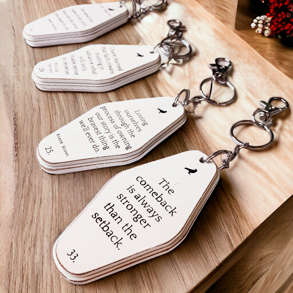 Wooden Inspirational Key Chains Reversible Heavy Duty Motivational Quotes Keyring Set 10 Plus Styles