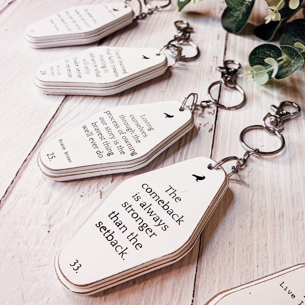 Wooden Inspirational Key Chains Reversible Heavy Duty Motivational Quotes Keyring Set 10 Plus Styles