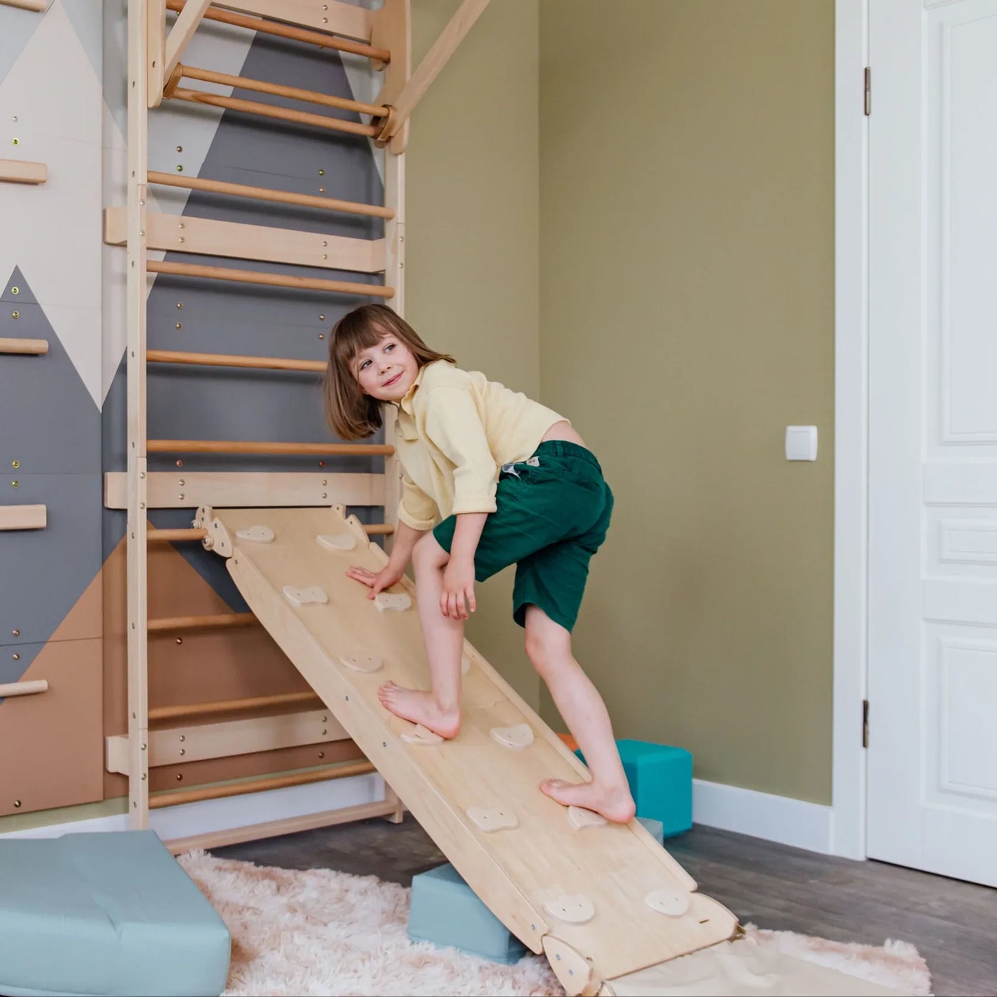 Wood and Hearts 3-in-1 Swedish Ladder Wall Gym for Kids 3+