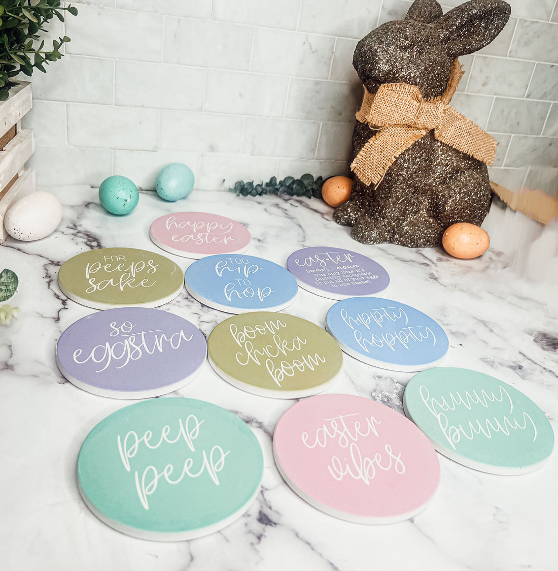 Easter Spring Ceramic Coaster Set 4 Inch Absorbent Drink Coasters Table Protectors Pack