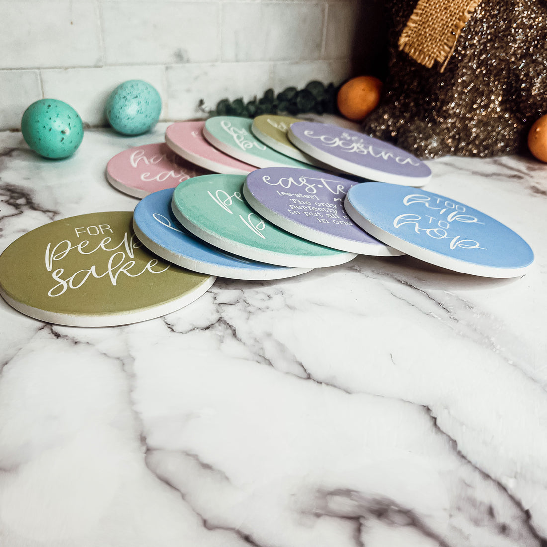 Easter Spring Ceramic Coaster Set 4 Inch Absorbent Drink Coasters Table Protectors Pack
