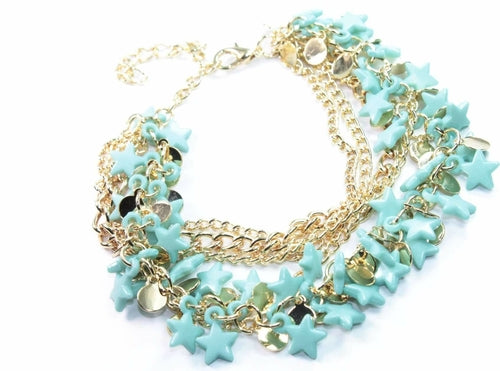Three Tier Star Charm Bracelet 7in Extender Lobster Clasp