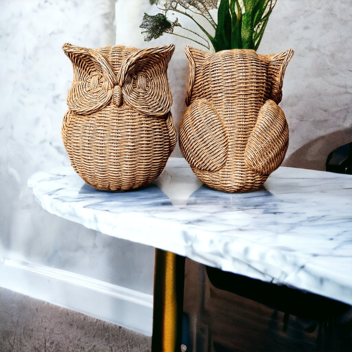 Basket Weave Owl Figurine Resin Rustic Owl Bookend Tabletop Accent Home Decor