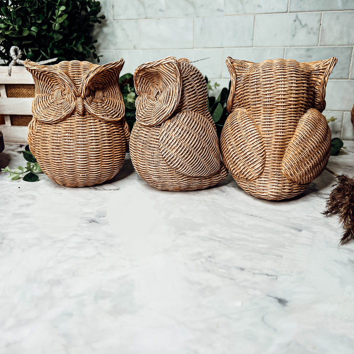 Basket Weave Owl Figurine Resin Rustic Owl Bookend Tabletop Accent Home Decor