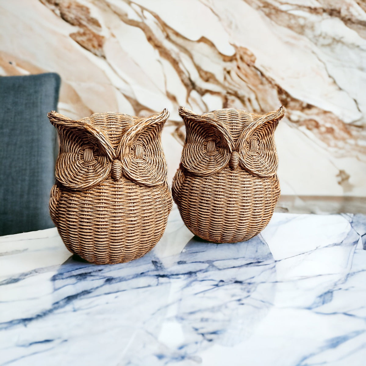 Basket Weave Owl Figurine Resin Rustic Owl Bookend Tabletop Accent Home Decor