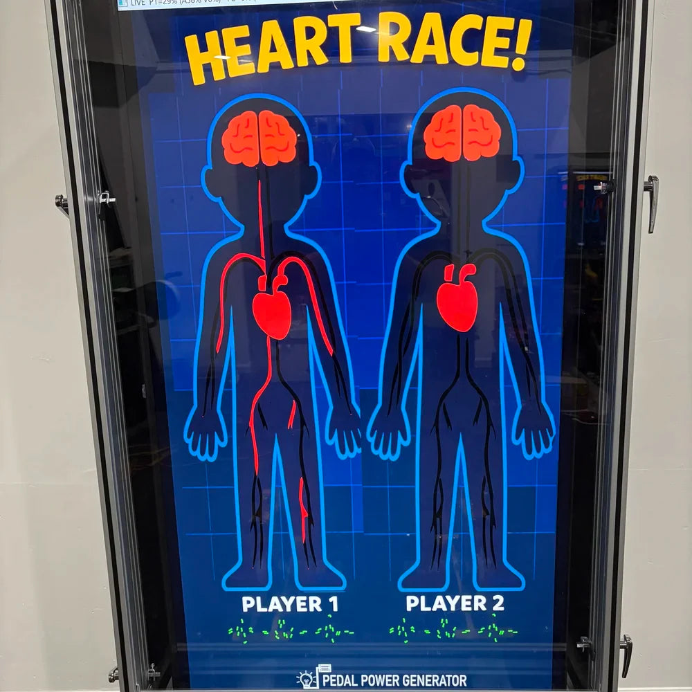 Heart Race Display with 2 Exercise Bike Generators by Pedal Power Generator