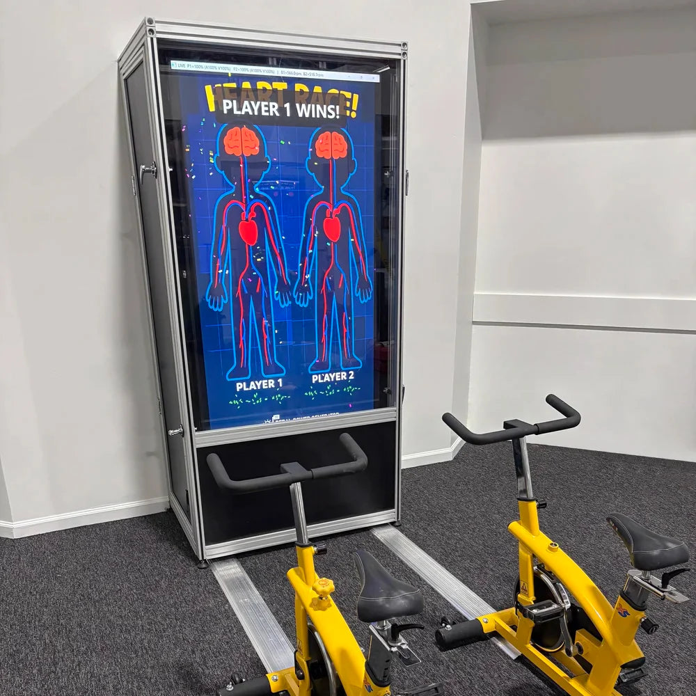 Heart Race Display with 2 Exercise Bike Generators by Pedal Power Generator