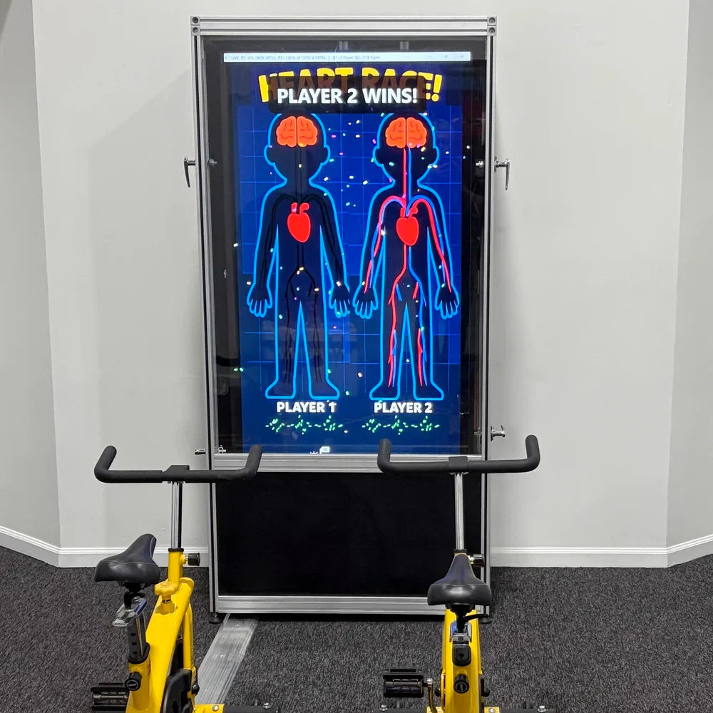 Heart Race Display with 2 Exercise Bike Generators by Pedal Power Generator