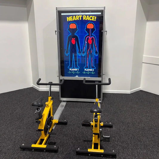 Heart Race Display with 2 Exercise Bike Generators by Pedal Power Generator