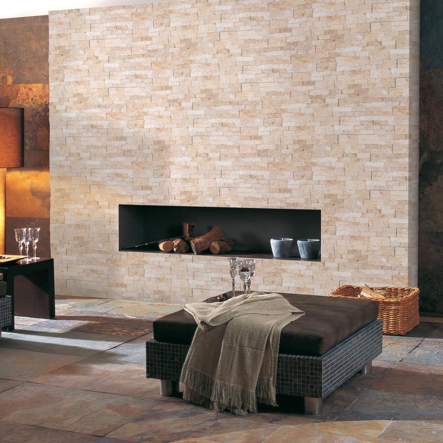 Ivory Ledger 3D Panel 6"x24" Natural Travertine Wall Tile - Full Truckload