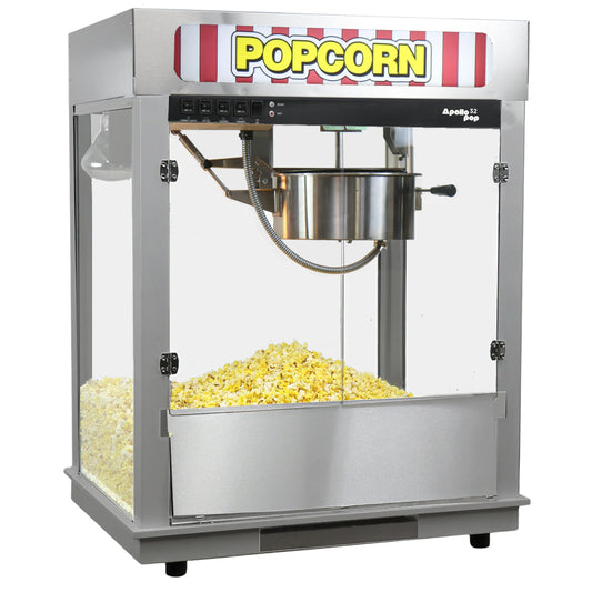 Apollo Pop 32 Ounce Popcorn Machine - Stainless Steel - Backlit Sign by Paragon Concessions