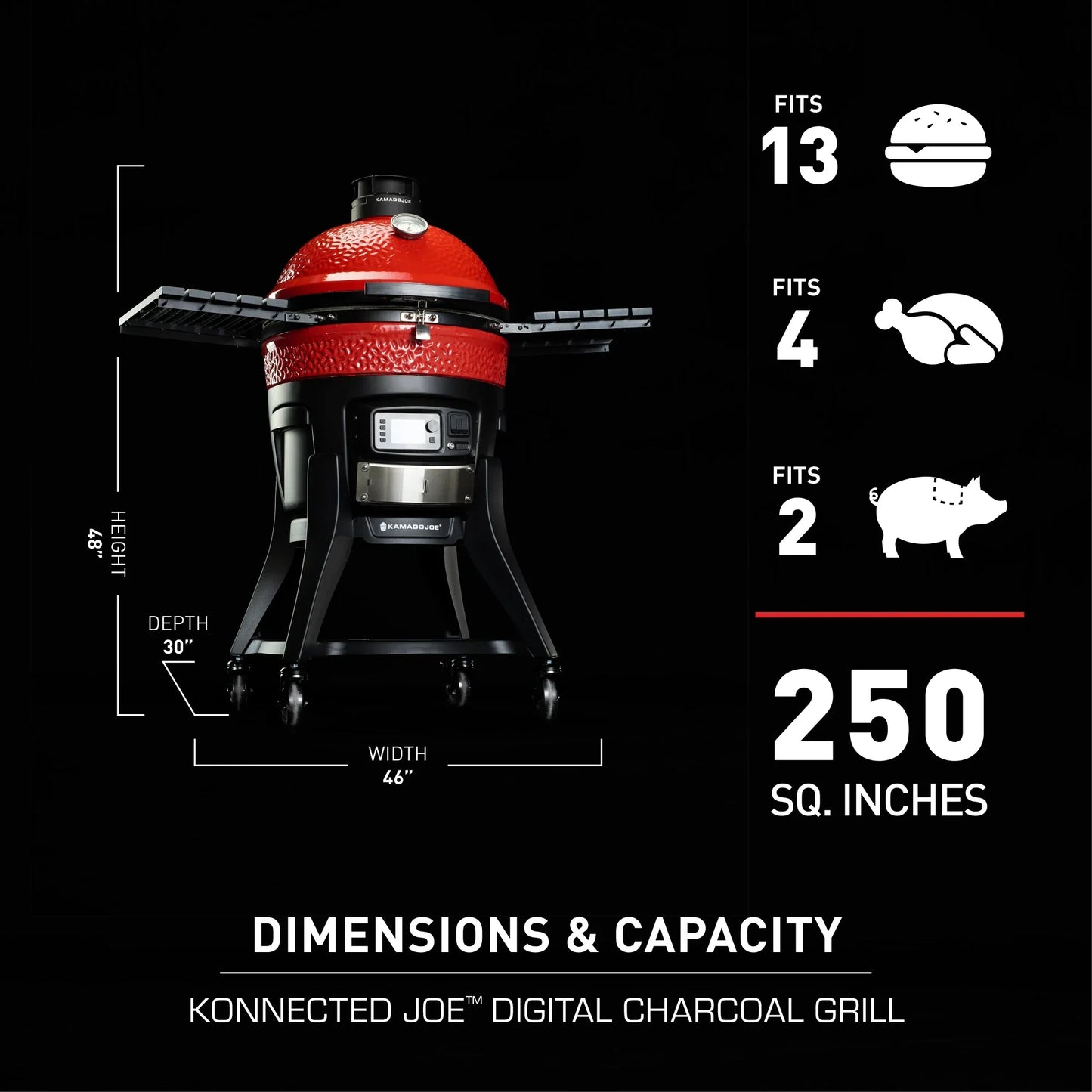 Konnected Joe™ Digital Charcoal Grill and Smoker - Outdoor Cooker