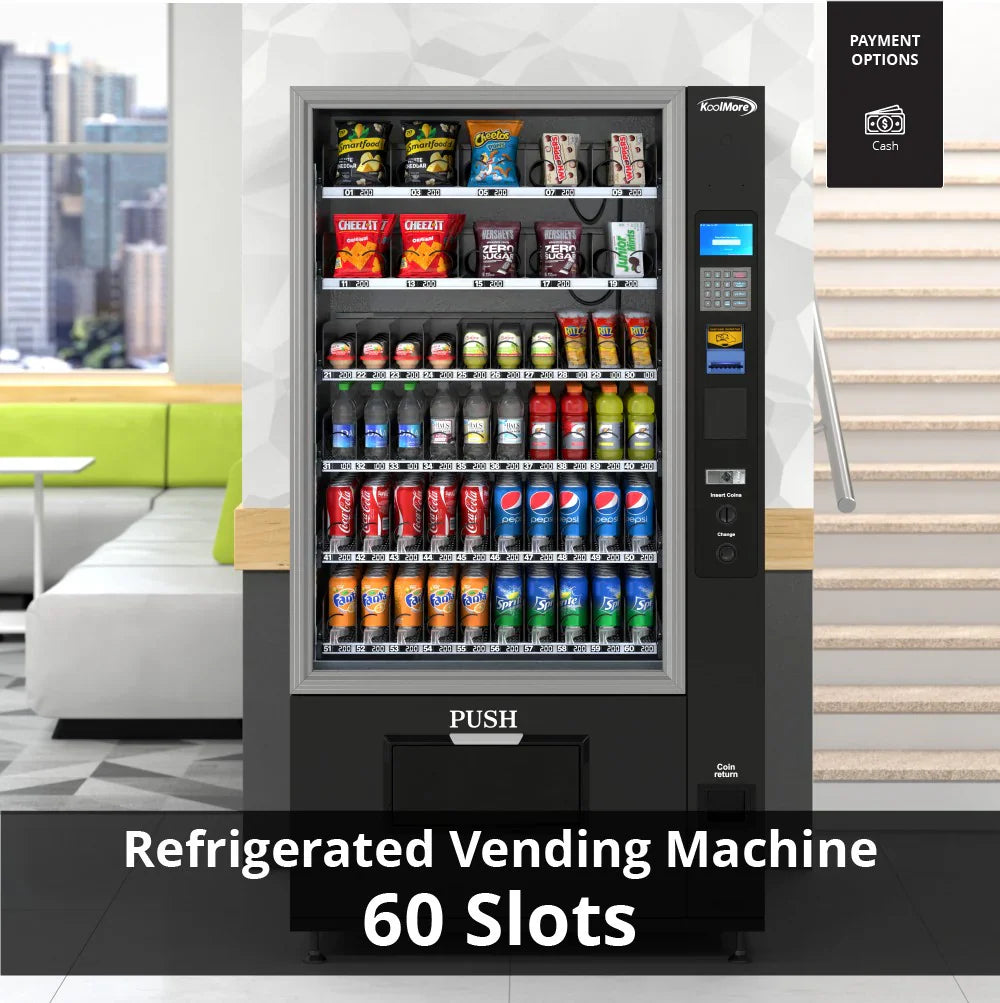 Kool More Refrigerated Snack and Drink Vending Machine with 60 Slots in Black
