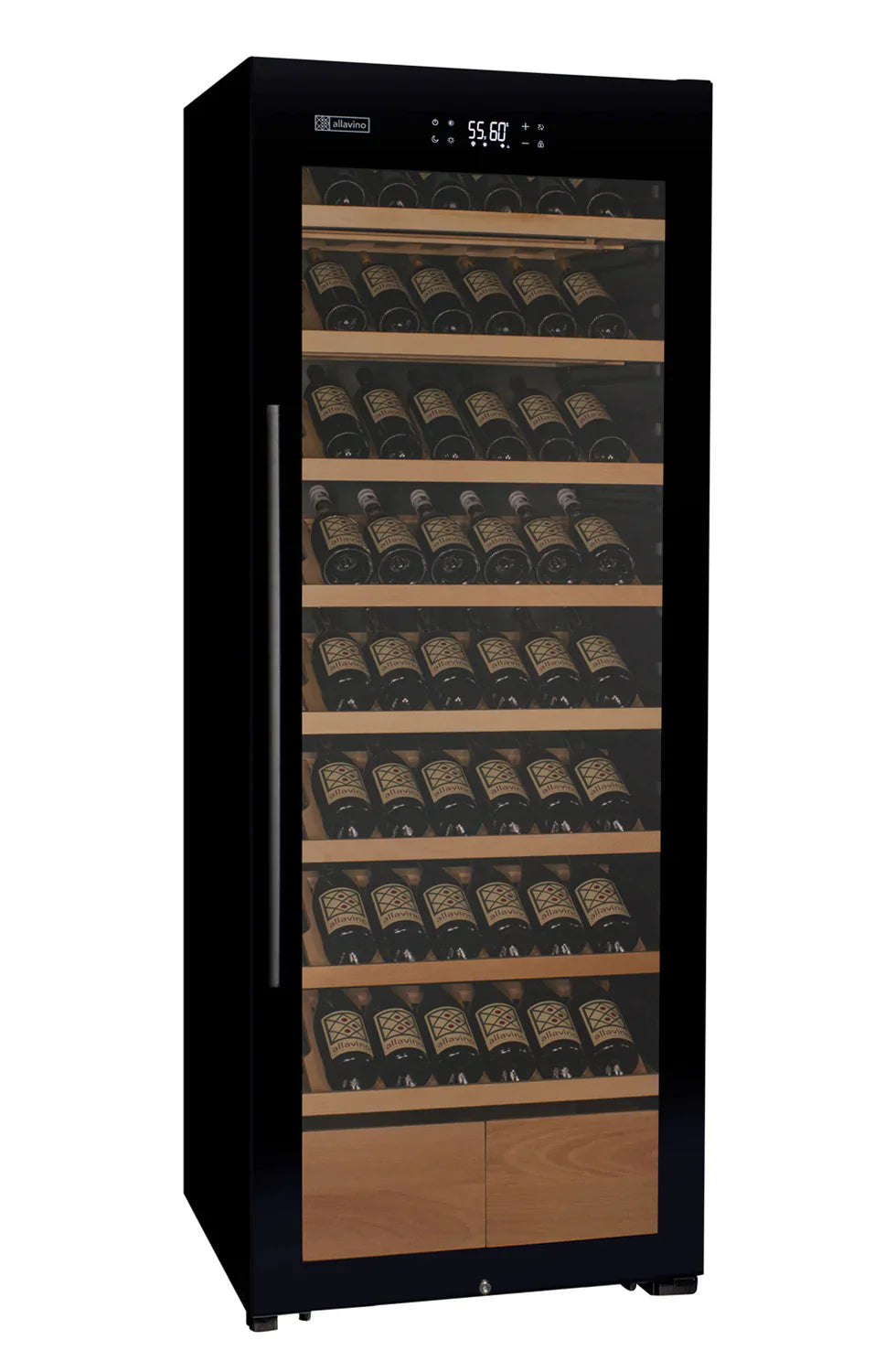 Allavino Freestanding Wine Refrigerator with Display Shelving and Black Glass Door