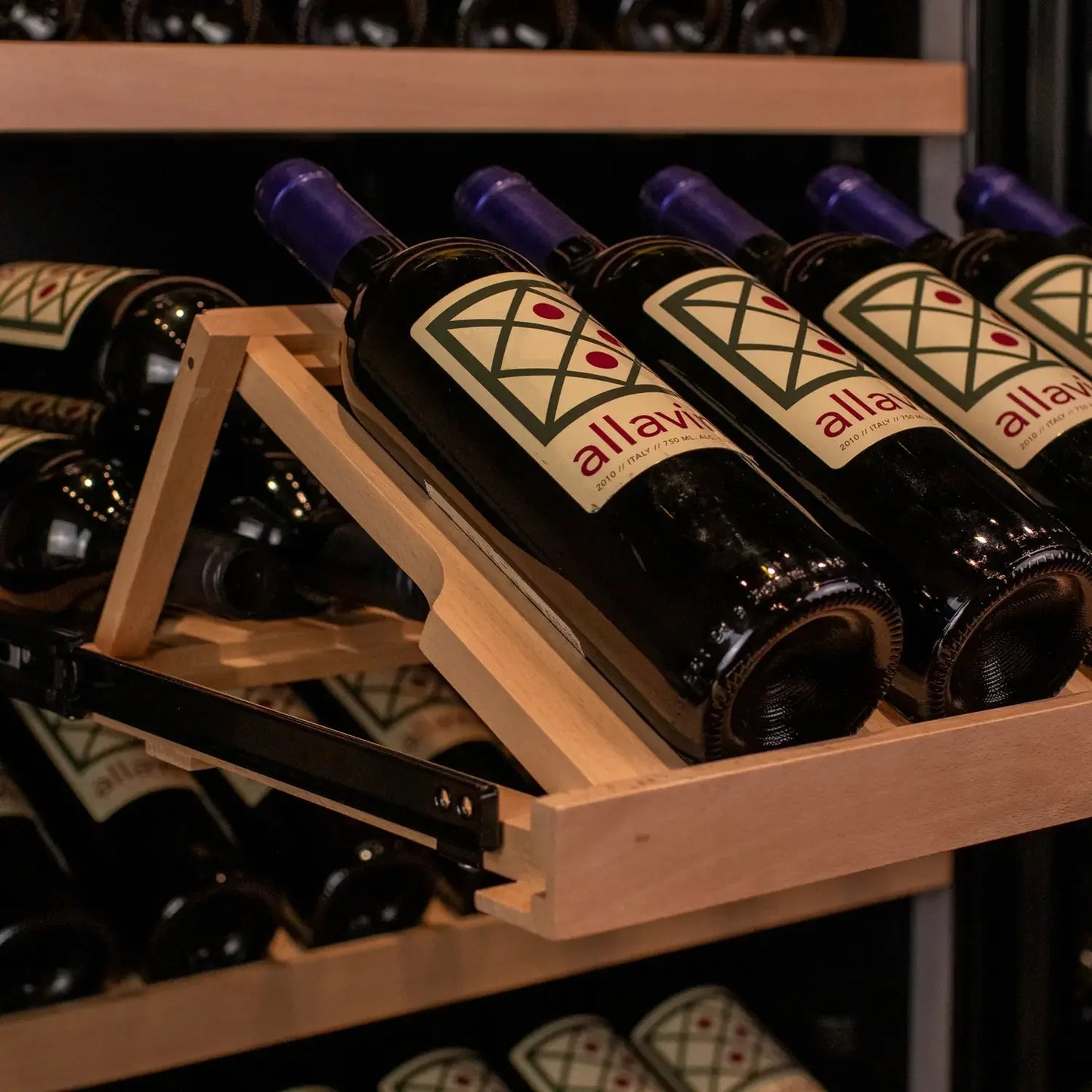 Allavino Freestanding Wine Refrigerator with Display Shelving and Black Glass Door