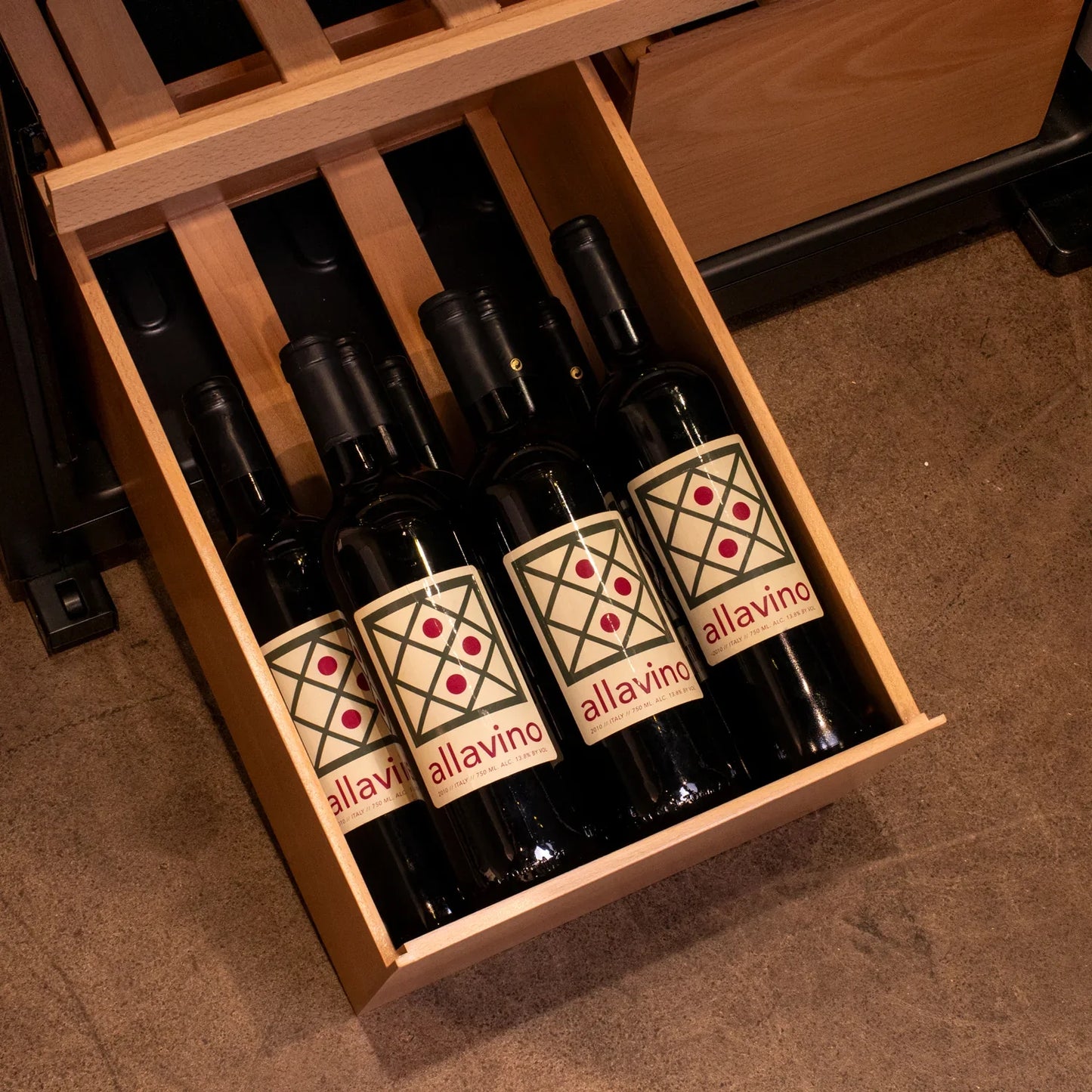 Allavino Freestanding Wine Refrigerator with Display Shelving and Black Glass Door