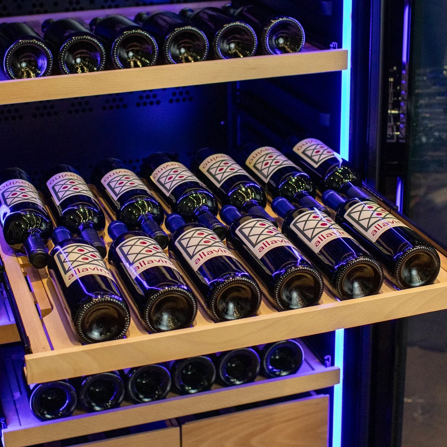 Allavino Freestanding Wine Refrigerator with Display Shelving and Black Glass Door