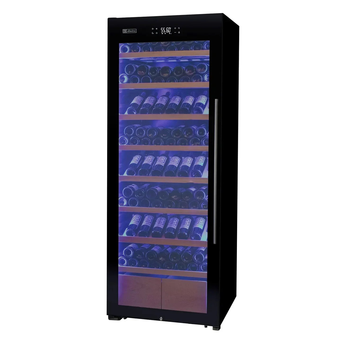 Allavino Freestanding Wine Refrigerator with Display Shelving and Black Glass Door