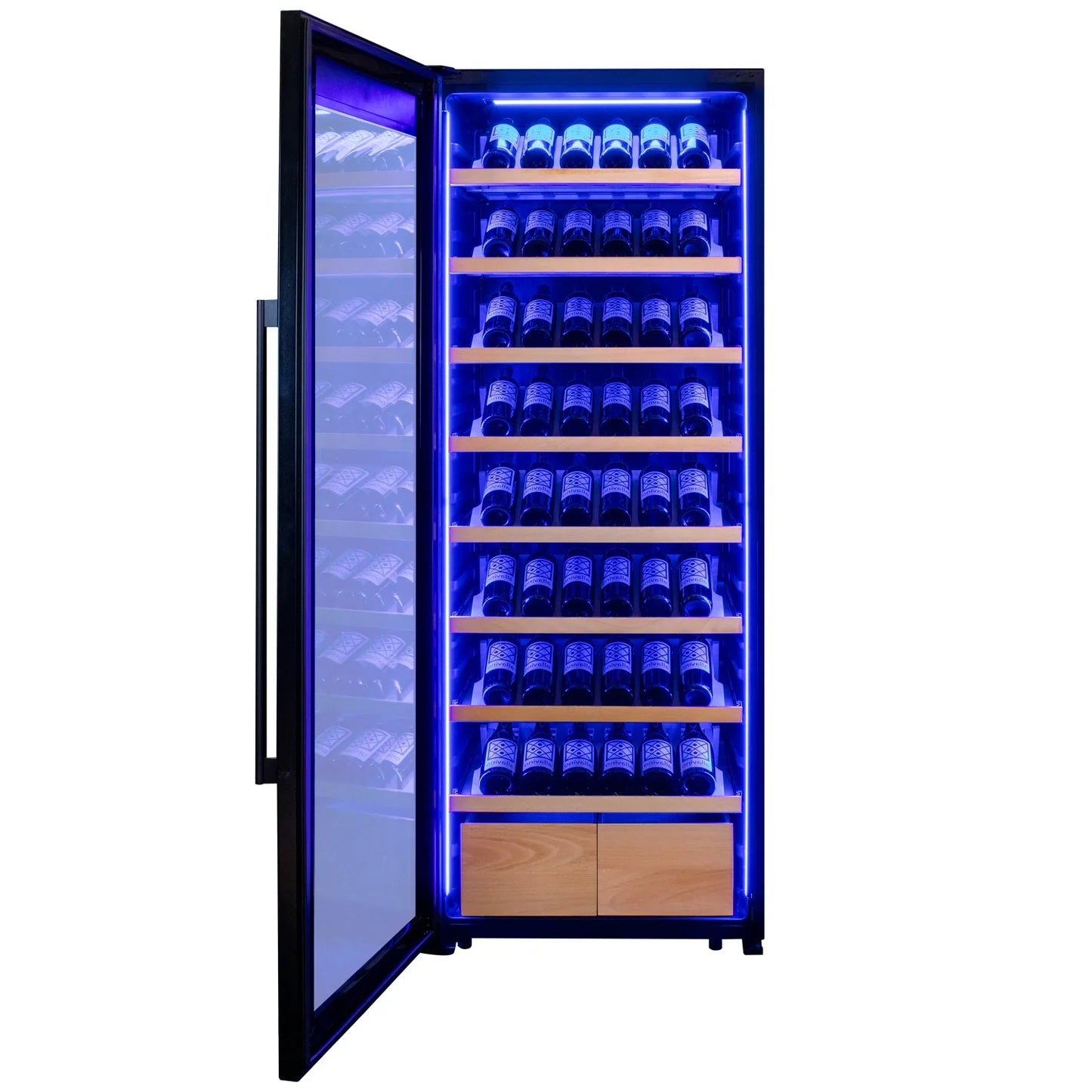 Allavino Freestanding Wine Refrigerator with Display Shelving and Black Glass Door