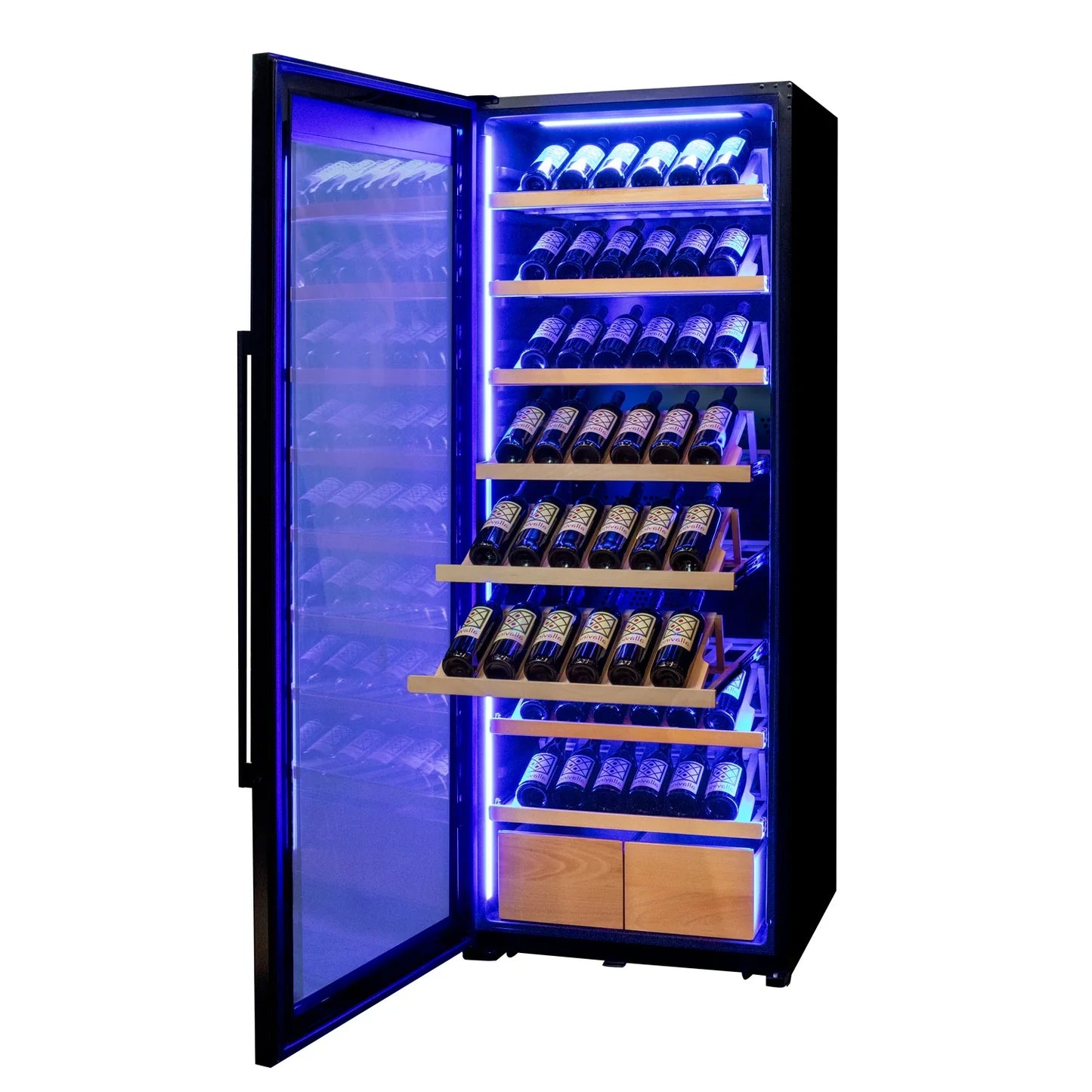 Allavino Freestanding Wine Refrigerator with Display Shelving and Black Glass Door
