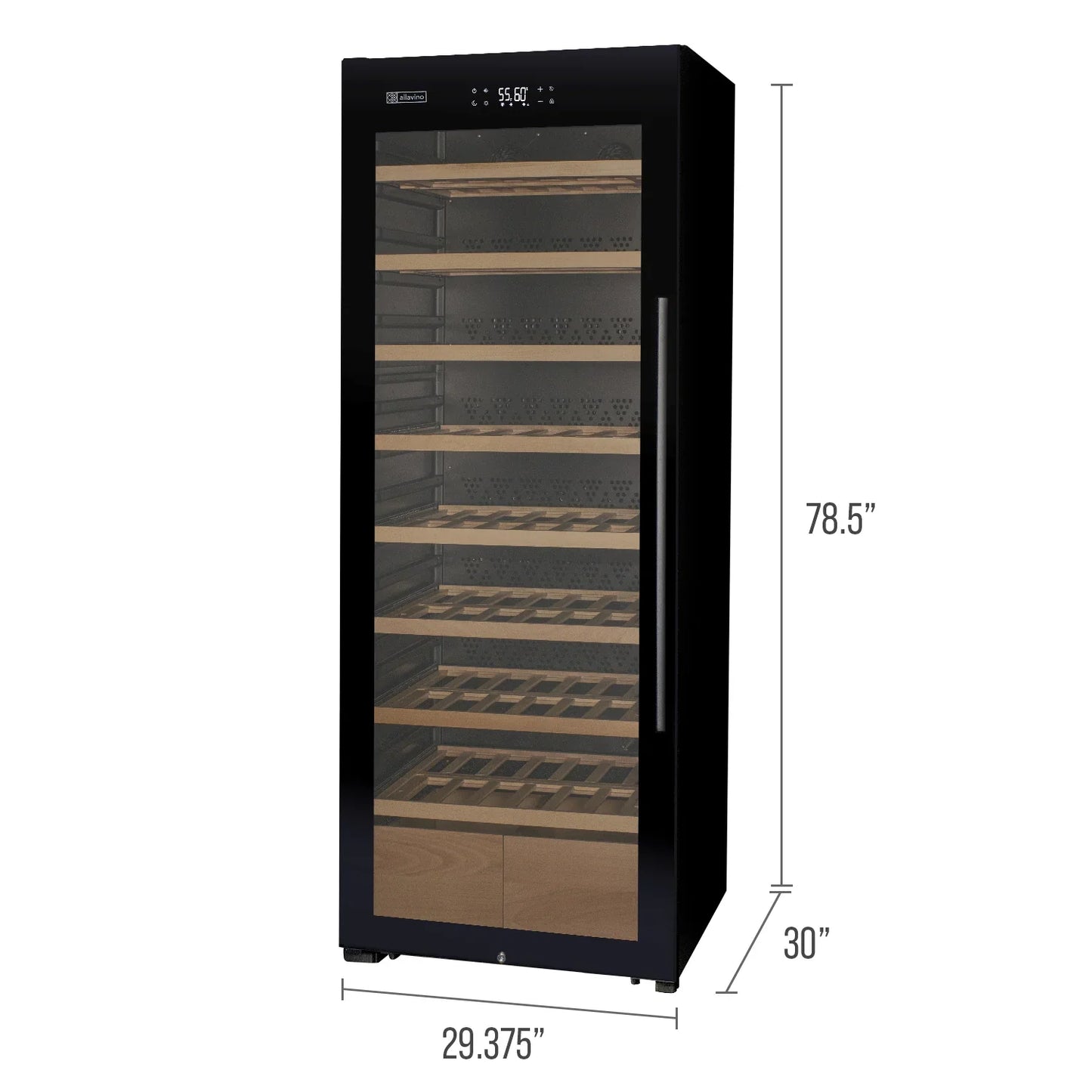 Allavino Freestanding Wine Refrigerator with Display Shelving and Black Glass Door